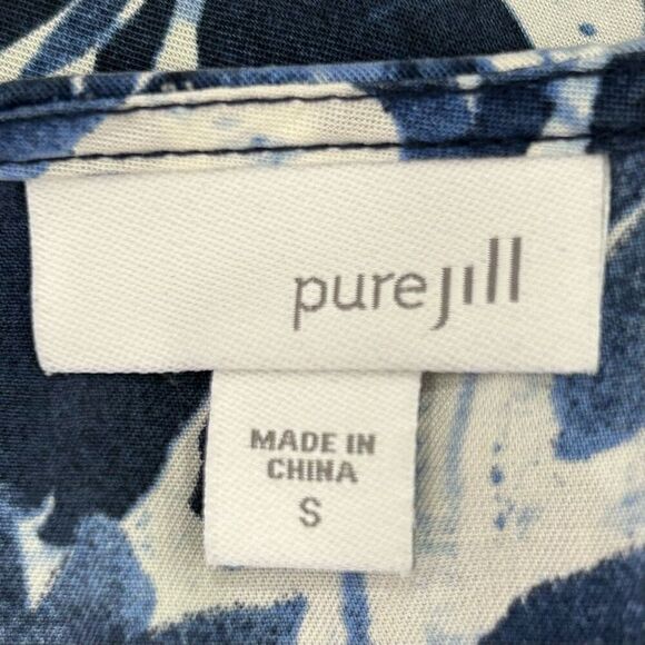 NWOT Pure Jill Tunic Top Small Blue White Cream Batik Trellis A-line Sleeveless - Picture 11 of 14